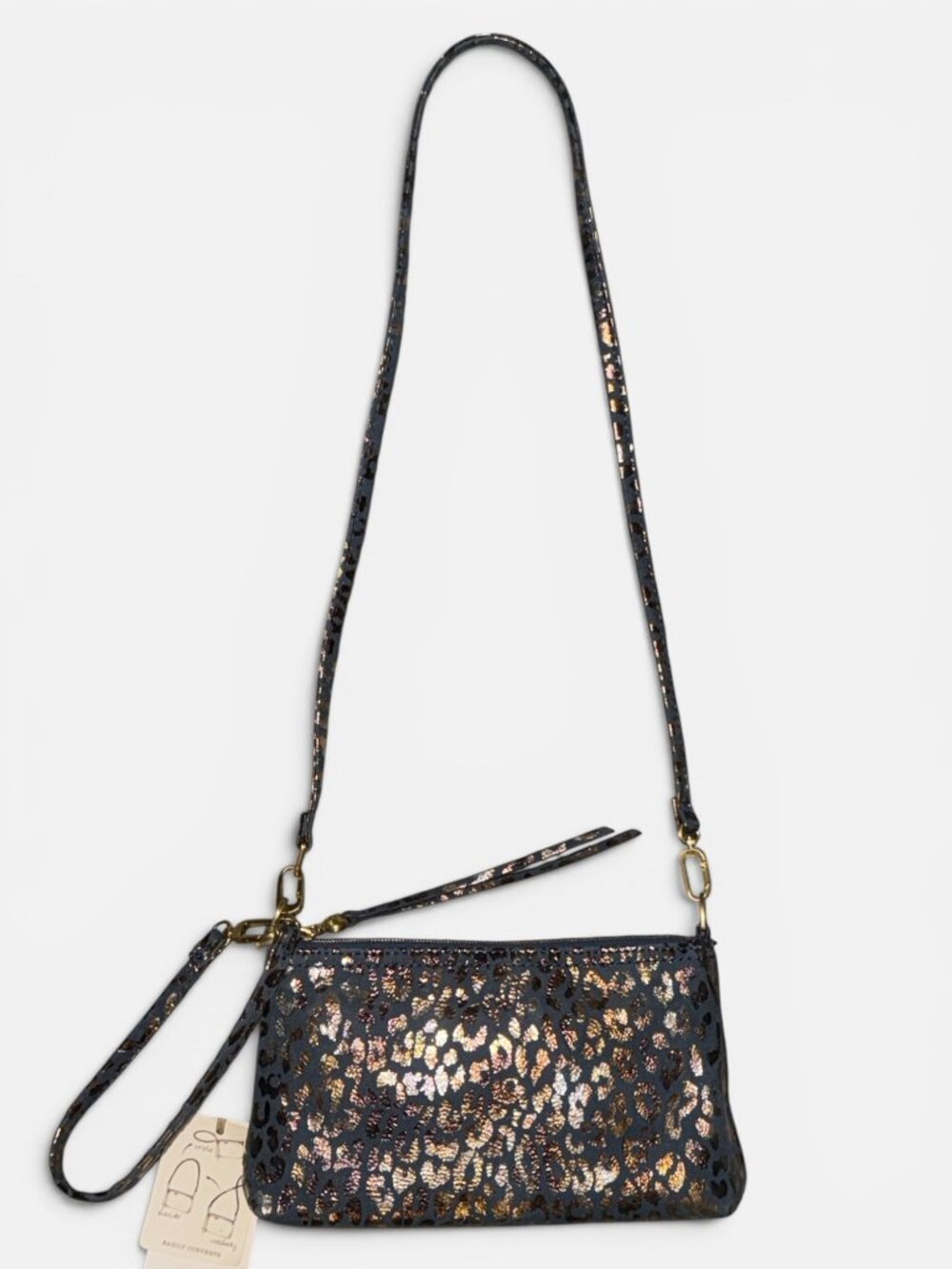 HOBO Darcy Crossbody Blue Mirror Cheetah Print Leather 3-way Bag Party Clutch NW - Picture 7 of 12
